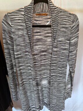 Beldini Gray Metallic Striped Open Front Cardigan Size M